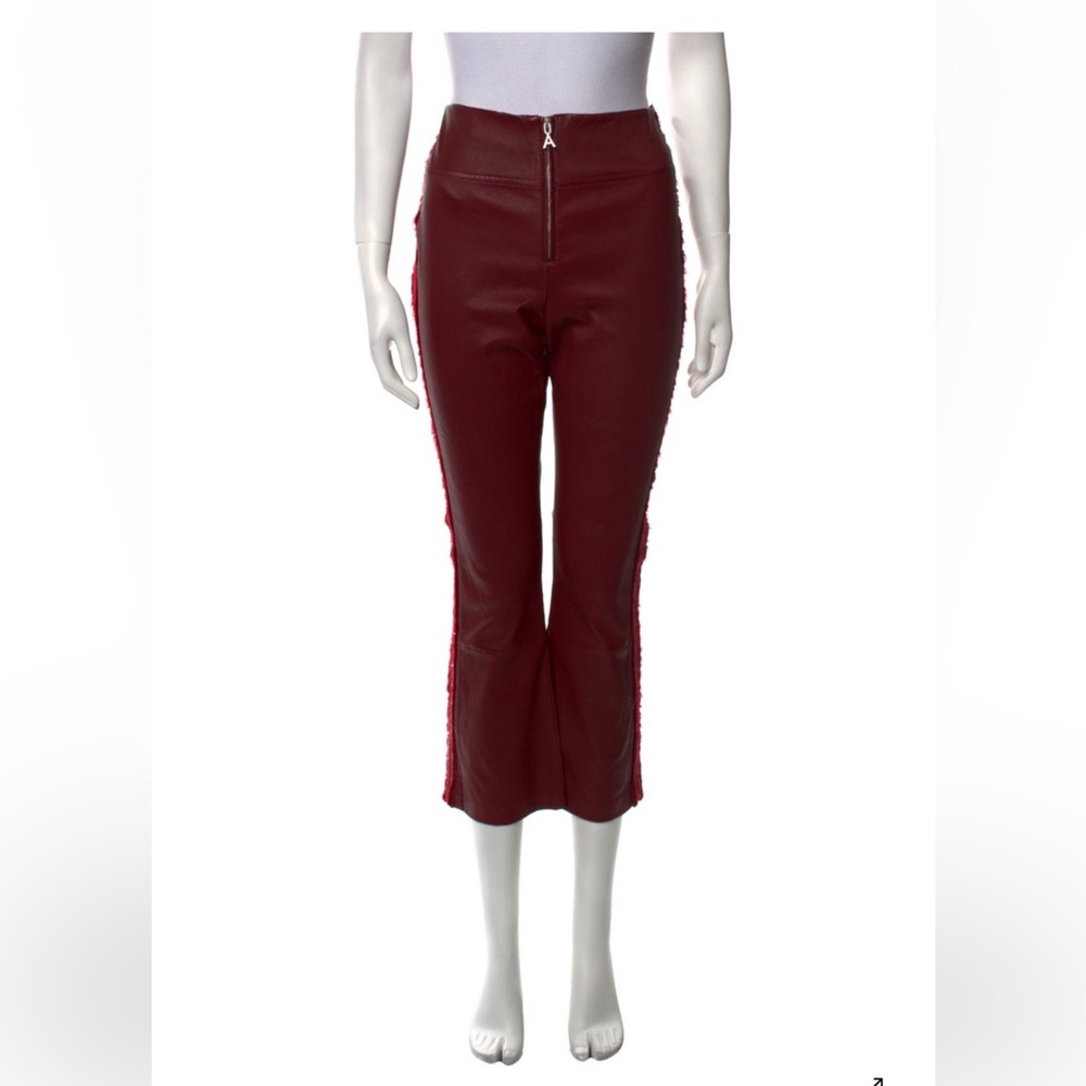 AREA Deep Red Faux Leather Cropped Pants - size 6 - Embellished EUC